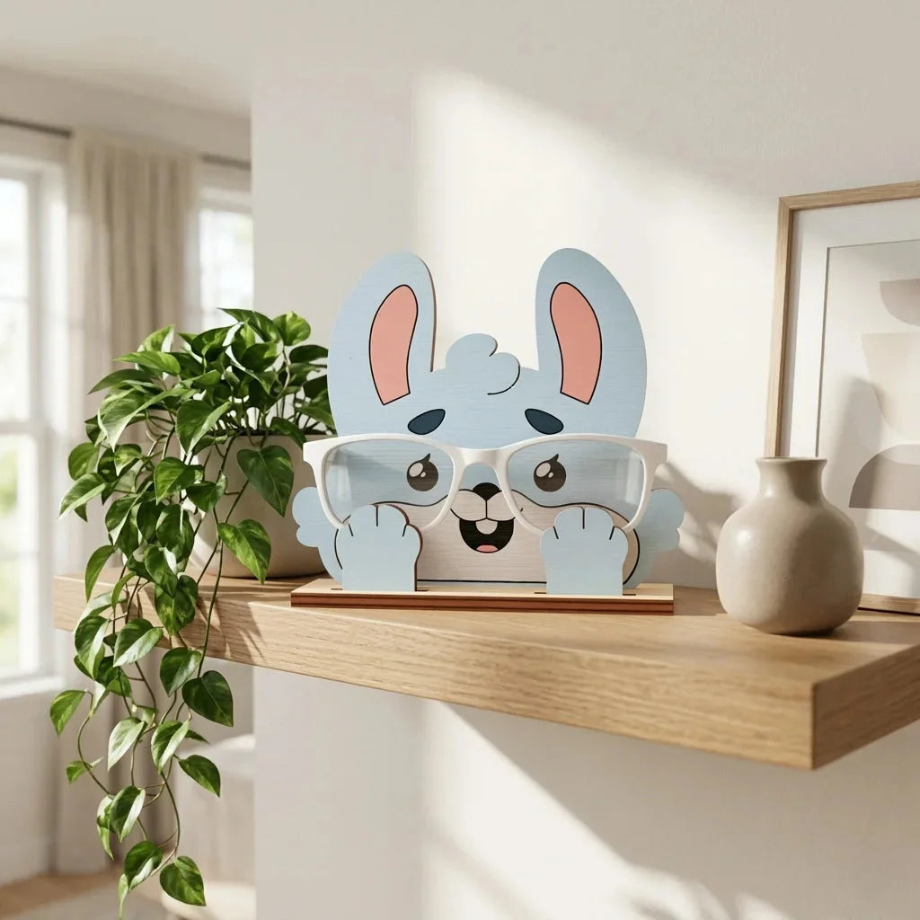 Bunny The Spec Keeper — Carved Wooden Eyeglass Stand — Custom Wooden Keepsake | Woodwaley