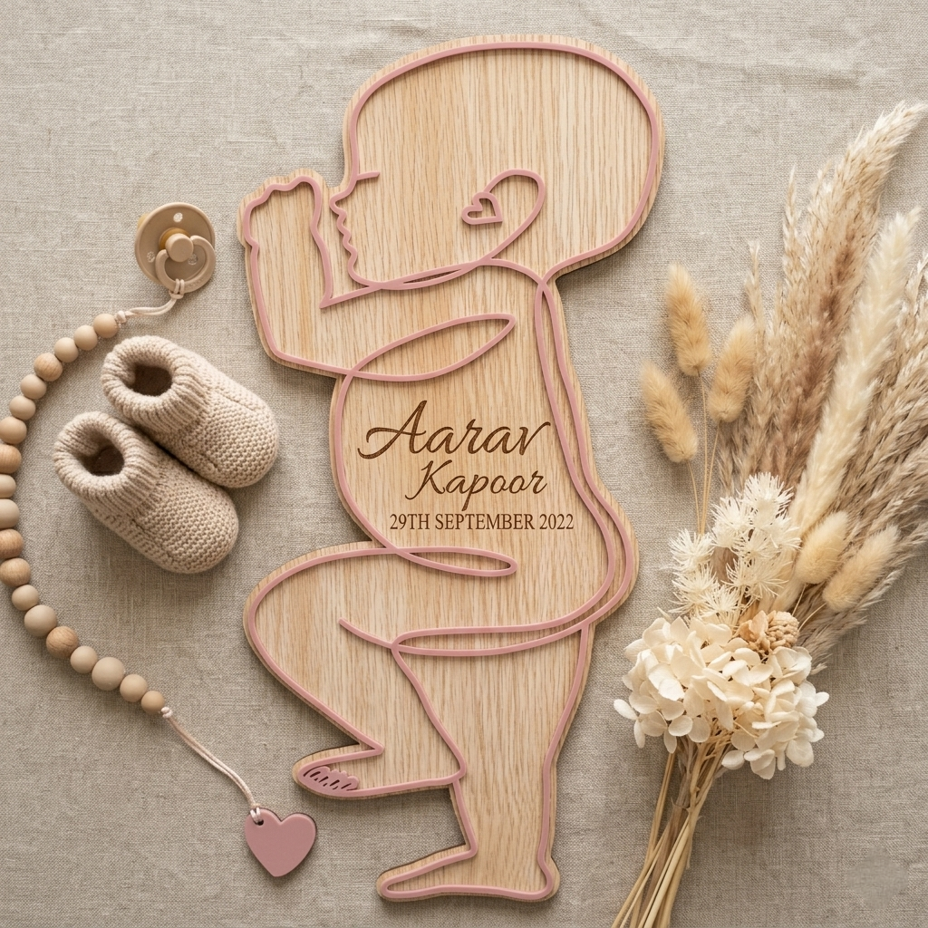Baby Outline Birth Wooden Keepsake Plaque – Custom Size & Name