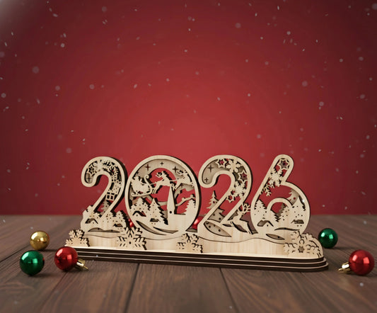 2026 New Year Wooden Table Decoration (6-inch) — New Year Wooden Gift | Woodwaley