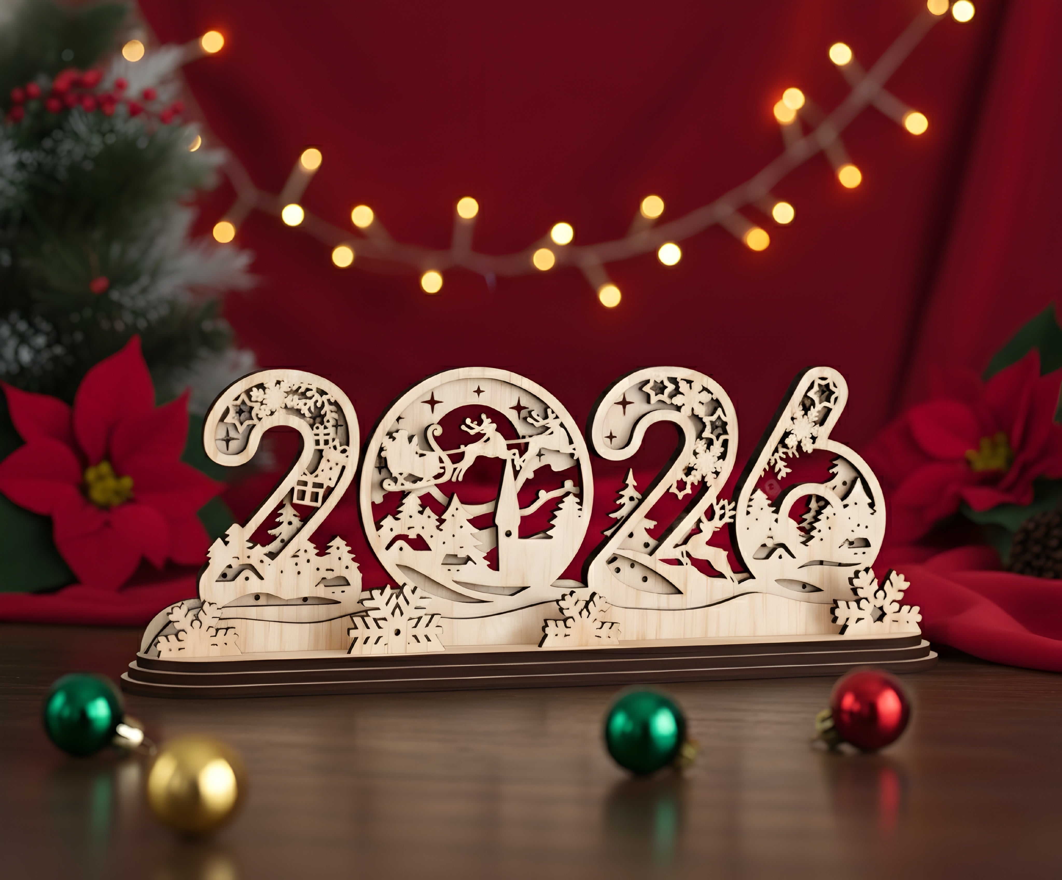 2026 New Year Wooden Table Decoration (6-inch)