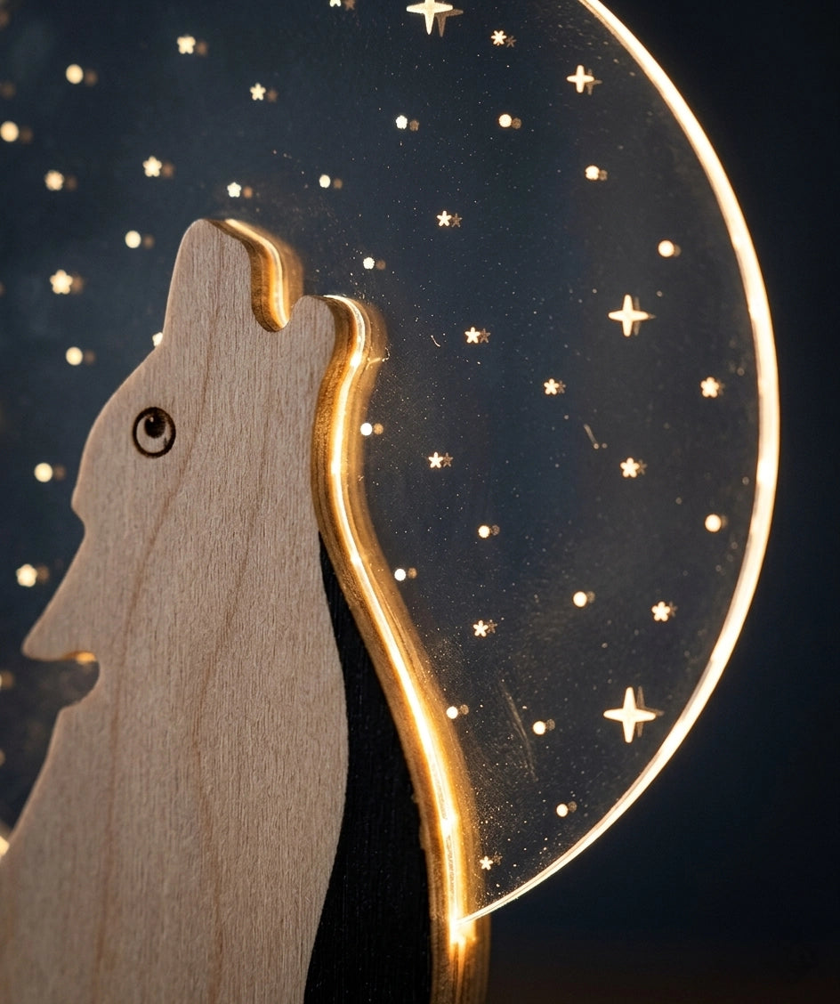 Wolf Wooden Table Lamp dark academia desk setup
