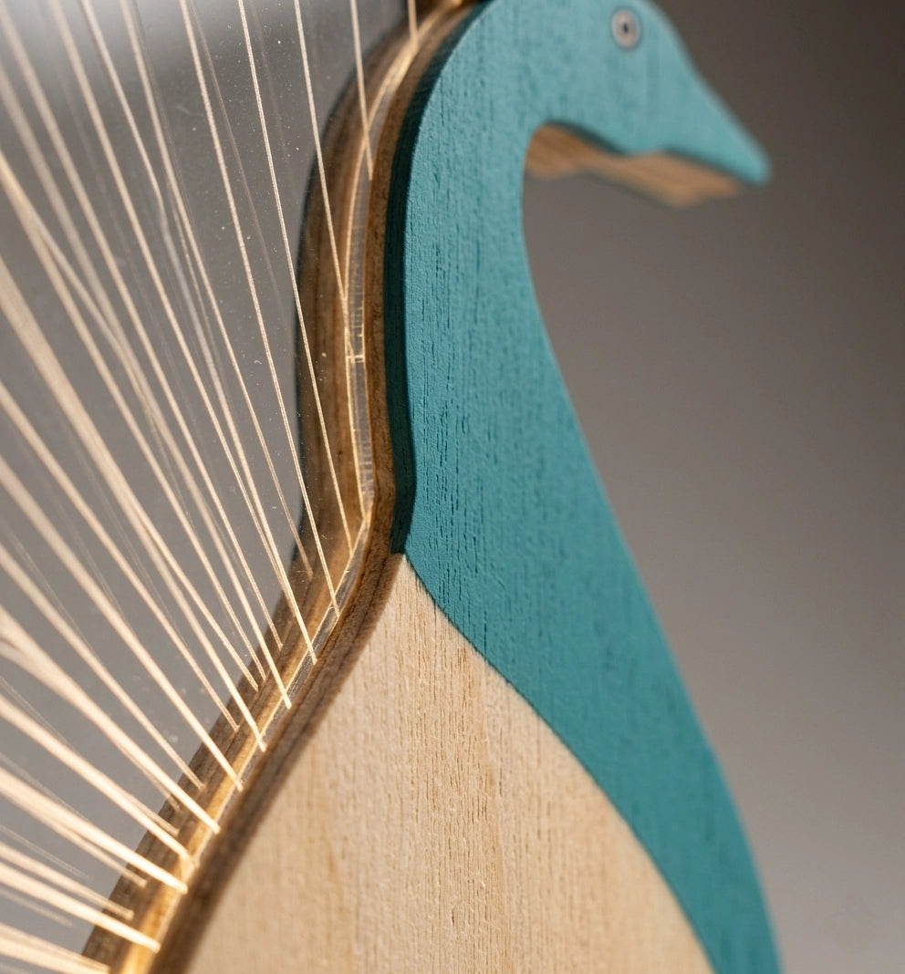 Peacock Wooden Table Lamp — full fan tail LED halo