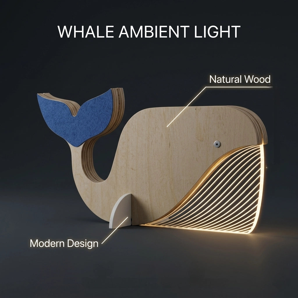 Whale Wooden Table Lamp product info natural wood modern design