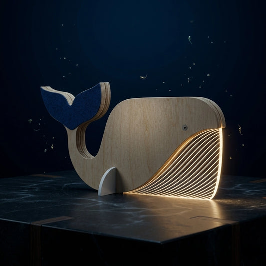 Whale Wooden Table Lamp wave LED belly glow