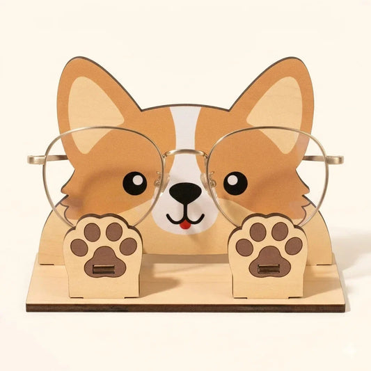 Zoobees Corgi Dog Spec Keeper — Personalised Wooden Eyeglass Stand | Woodwaley