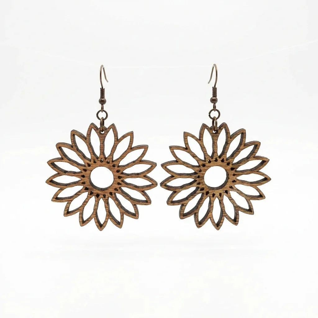 Forest Drops — Hand-Cut Geometric Wooden Earrings — Unique Wooden Gift | Woodwaley