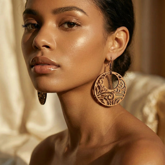 Forest Drops — Hand-Cut Geometric Wooden Earrings — Premium Wooden Decor | Woodwaley