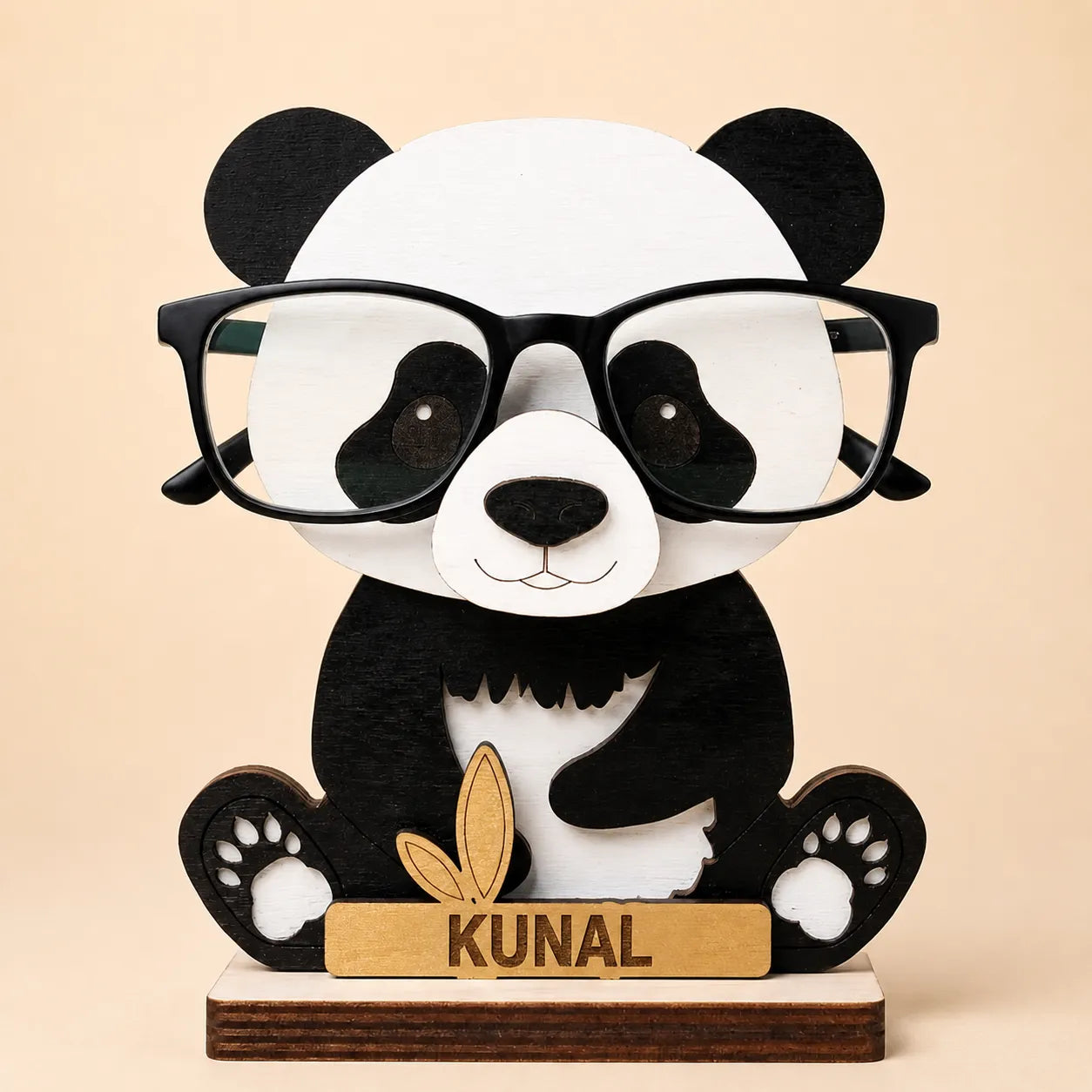 Uncle Panda The Spec Keeper — Carved Wooden Eyeglass Stand — Handcrafted Wooden Gift | Woodwaley