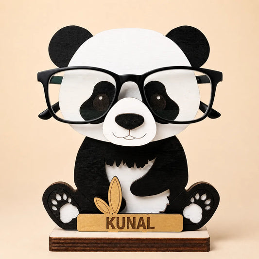 Uncle Panda The Spec Keeper — Carved Wooden Eyeglass Stand — Handcrafted Wooden Gift | Woodwaley