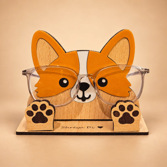 Corgi Dog Spec Keeper — Personalised Wooden Eyeglass Stand