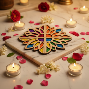 Sunflower Art Wooden Rangoli (Reusable DIY Template) - Wood Waley