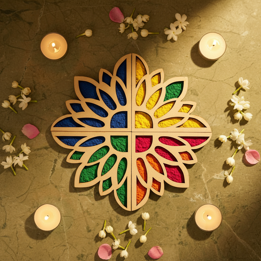 Sunflower Art Wooden Rangoli (Reusable DIY Template) - Wood Waley