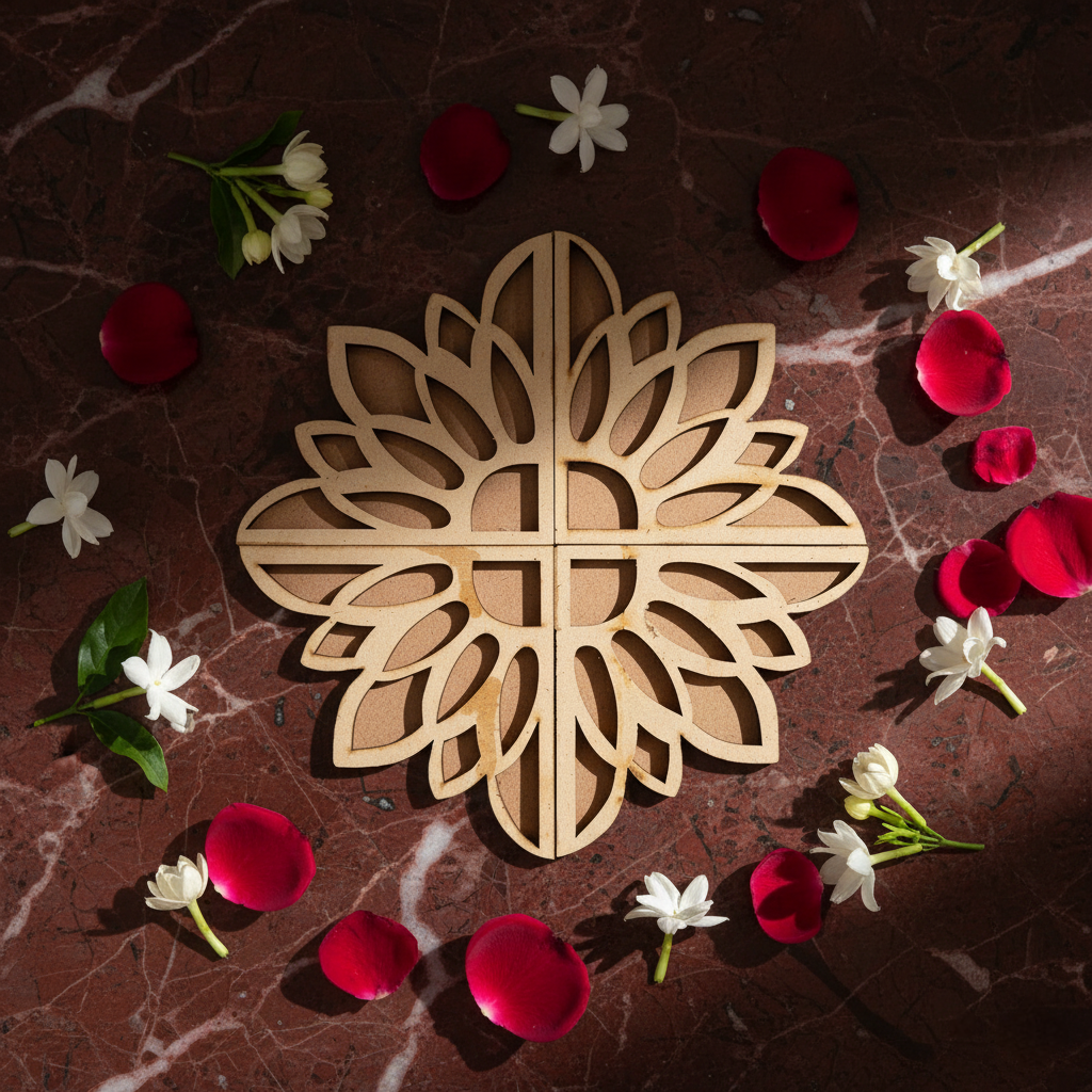 Sunflower Art Wooden Rangoli (Reusable DIY Template) - Wood Waley