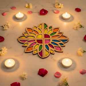 Sunflower Art Wooden Rangoli (Reusable DIY Template) - Wood Waley