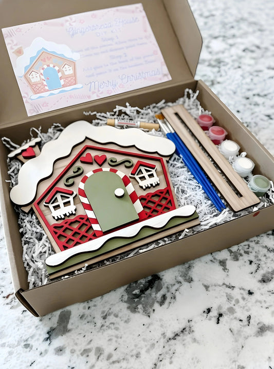 GingerBread Wooden House DIY kit With 5 colours ( 5-inch Size) — Christmas Wooden Gift | Woodwaley