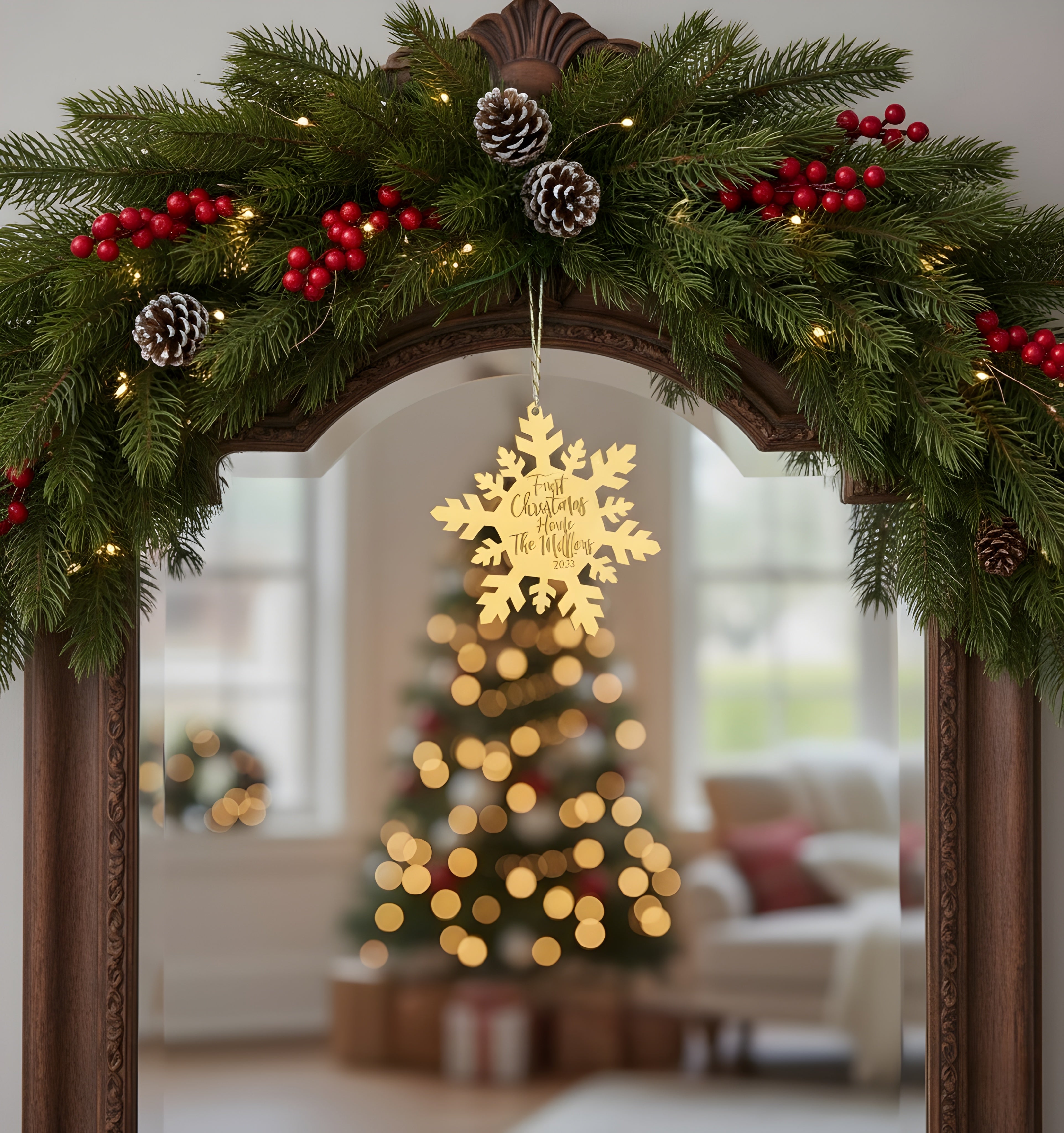 Golden Flakes Mirror Acrylic Christmas Decors
