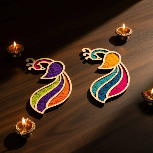 Mayur Art Wooden Rangoli (Reusable DIY Template 6 inch) pack of 4 — Diwali Wooden Gift | Woodwaley