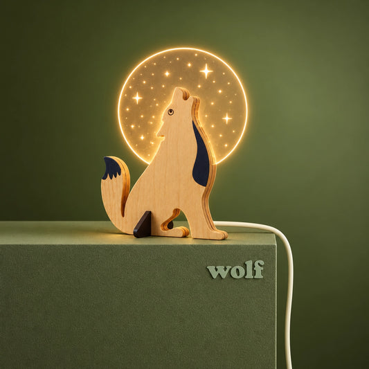 Lone Wolf Wooden Table Lamp
