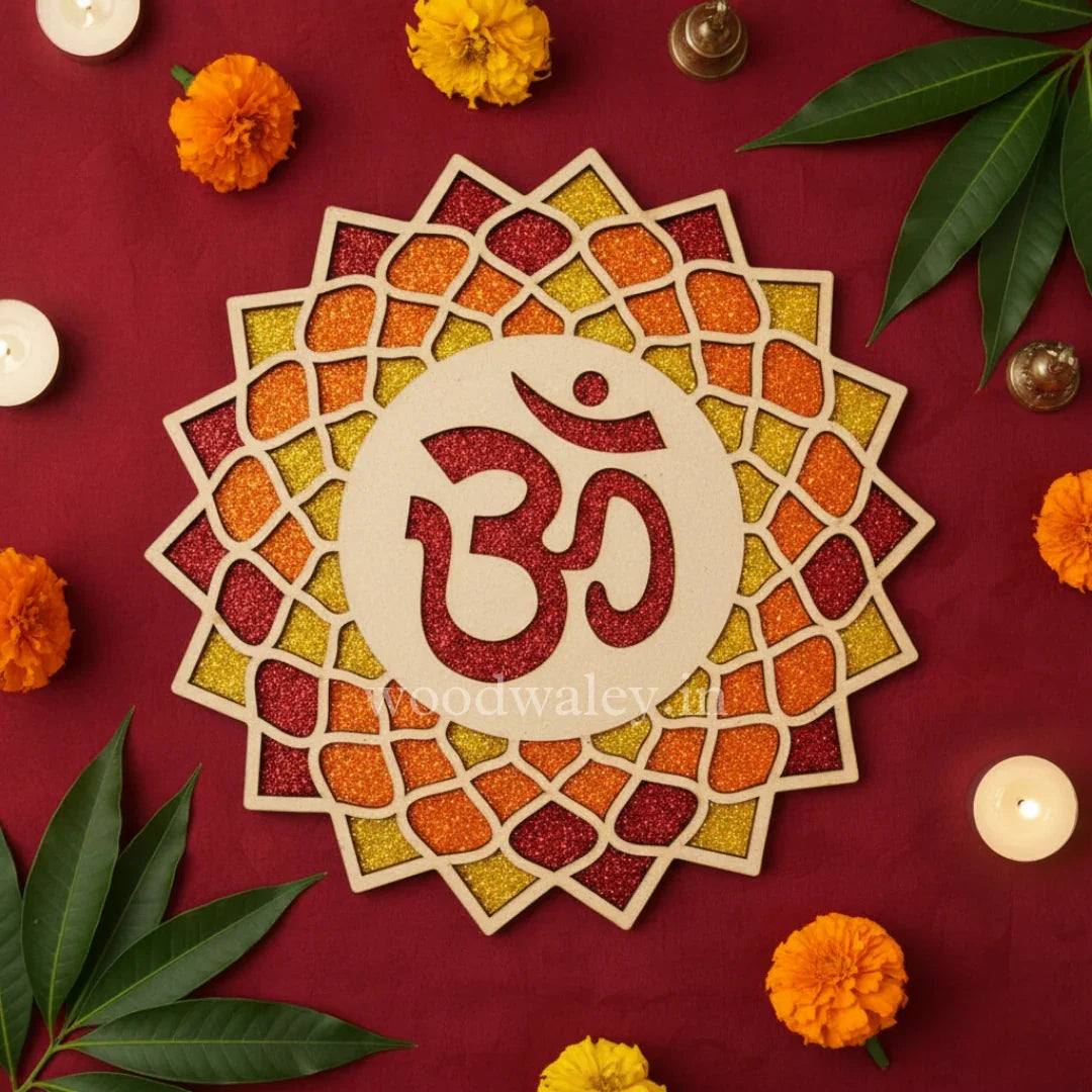 Om Art Wooden Rangoli (Reusable DIY Template) - Wood Waley