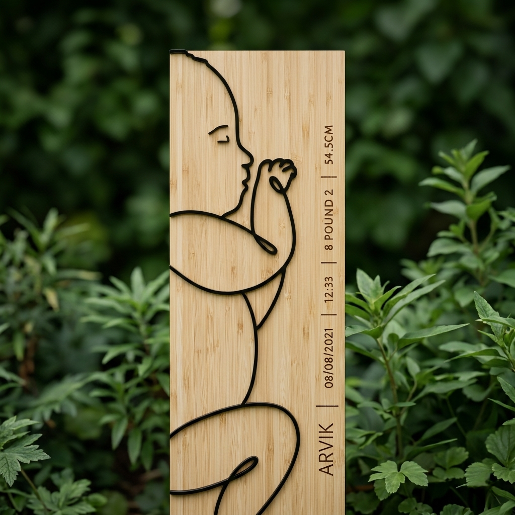 Scale 1:1 Newborn Plaque – Personalised Baby Birth Stats Keepsake | Life-Size Baby Length Wooden Plaque | Custom Baby Gift