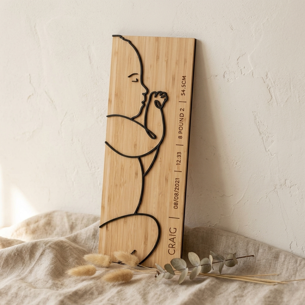 Scale 1:1 Newborn Plaque – Personalised Baby Birth Stats Keepsake | Life-Size Baby Length Wooden Plaque | Custom Baby Gift