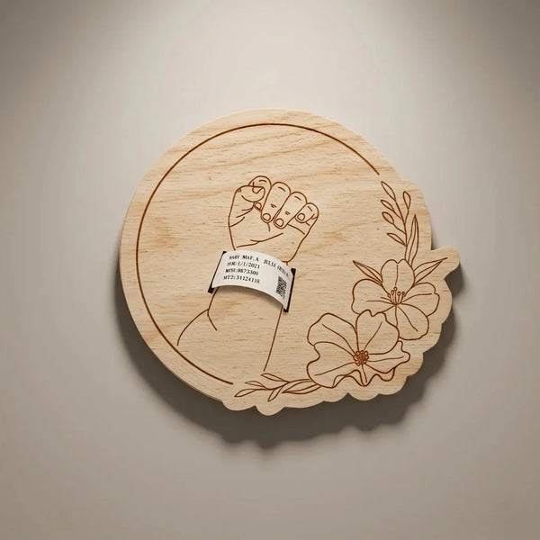 Newborn Hospital Bracelet Holder — Personalized Birch Wood Baby Keepsake