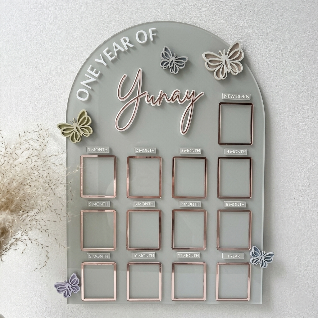 Baby First Year Photo Frame – Custom Acrylic Milestone Board (12 Month Memory Display)