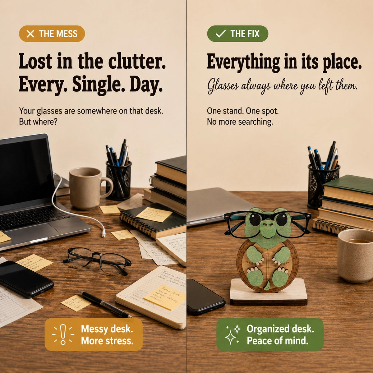 Ninja Turtle The Spec Keeper — Carved Wooden Eyeglass Stand for Desk, Gifting