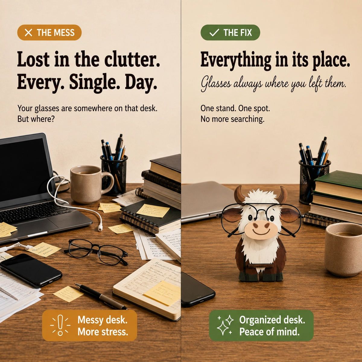 Moogles The Spec Keeper — Carved Wooden Eyeglass Stand