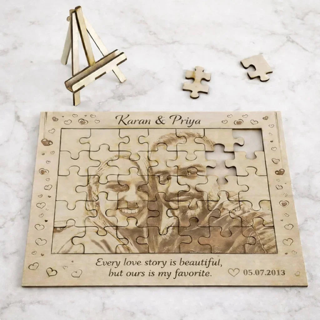 Personalized Jigsaw Puzzle with Photo and Message, Custom Gift for Any Occasion (5x5 inch) — Couples Wooden Gift | Woodwaley