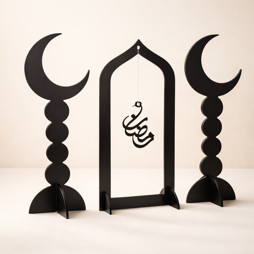 Black Acrylic Eid Mubarak Decorative Table Stand – Modern Islamic Home Décor
