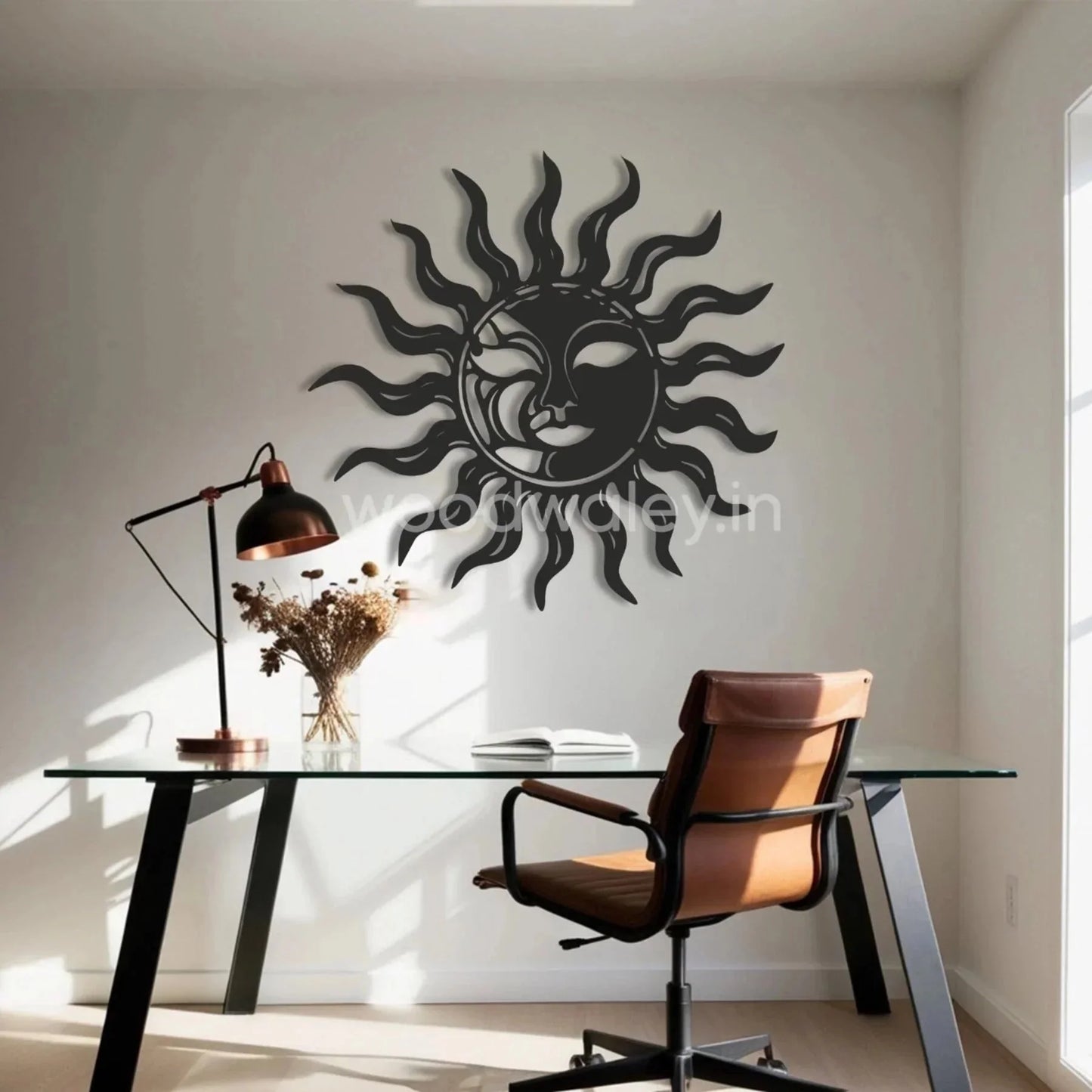 Wooden sun wall decor India — laser-cut pine wood sun design for living room