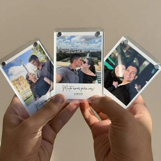 Personalised acrylic magnetic photo frame India — clear acrylic with magnetic closure, custom engraved