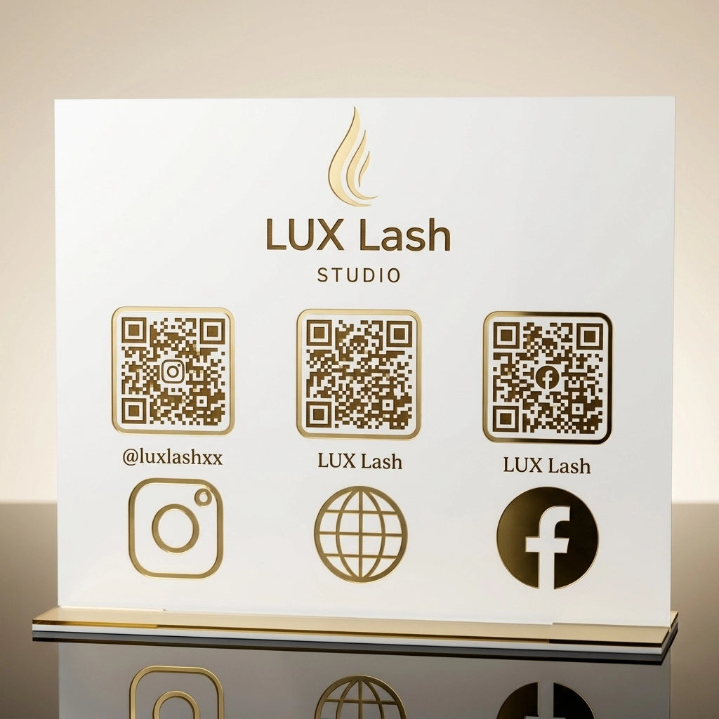 Acrylic Customizable QR Code Stand | Premium Social Media Scanner Display | Gold Mirror Finish QR Menu Stand for Business