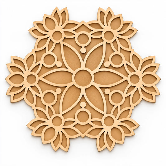 Kamala Vistaar wooden rangoli template, plain unpainted pine wood