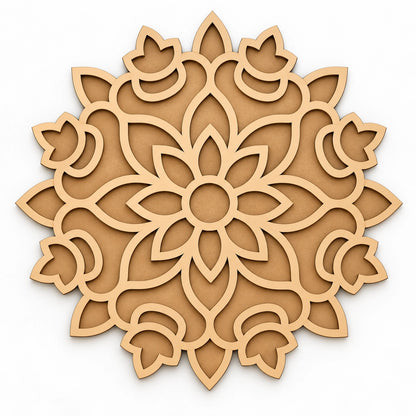 Padma Mandala Art Wooden Rangoli - plain unpainted wood template