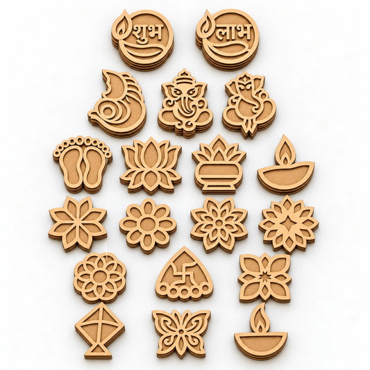 Shubh Labh Decoration Rangoli Kit - plain unpainted wooden pieces