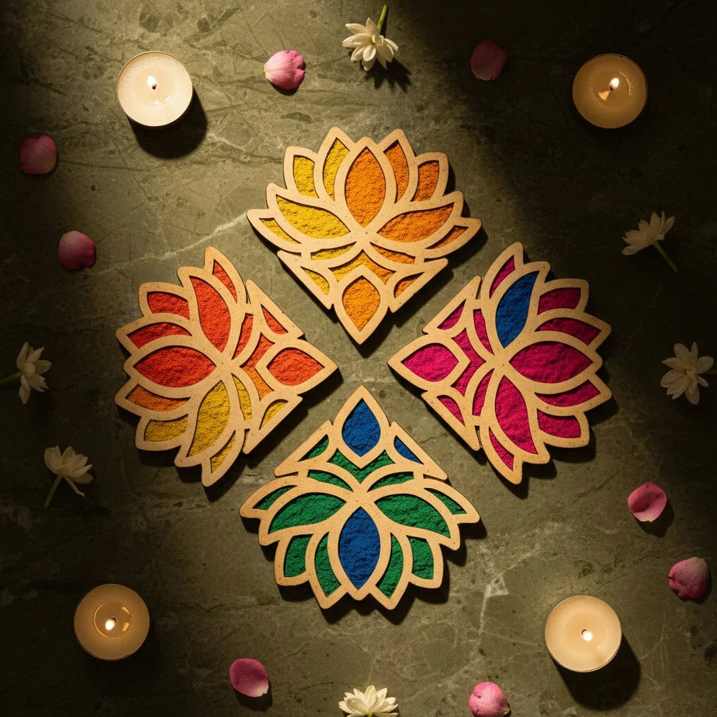 Limited Edition Diwali Combo – Utpal Large with 8-Piece Border Set — Unique Wooden Gift | Woodwaley