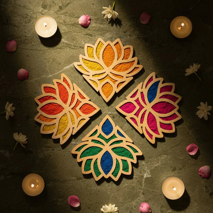 Limited Edition Diwali Combo – Utpal Large with 8-Piece Border Set — Unique Wooden Gift | Woodwaley