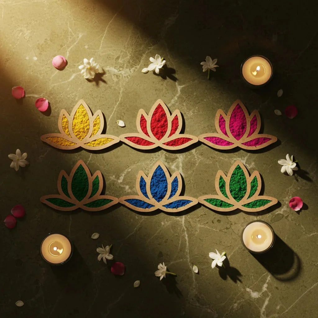 Lotus Rangoli Borders 6 inch — Diwali Wooden Gift | Woodwaley