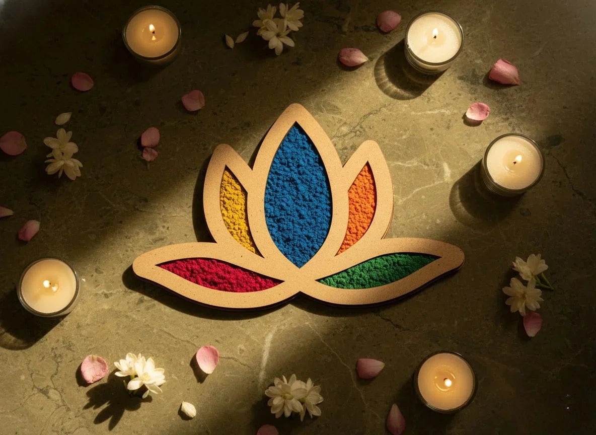Lotus Rangoli Borders 6 inch — Diwali Wooden Gift | Woodwaley