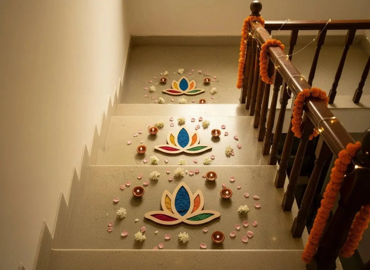 Lotus Rangoli Borders 6 inch — Diwali Wooden Gift | Woodwaley