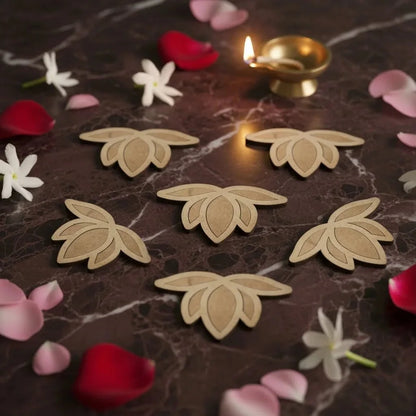 Lotus Rangoli Borders 6 inch — Diwali Wooden Gift | Woodwaley
