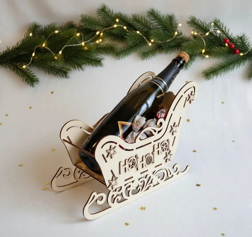 Christmas Sleigh Gift & Wine Holder Decoration — Christmas Wooden Gift | Woodwaley