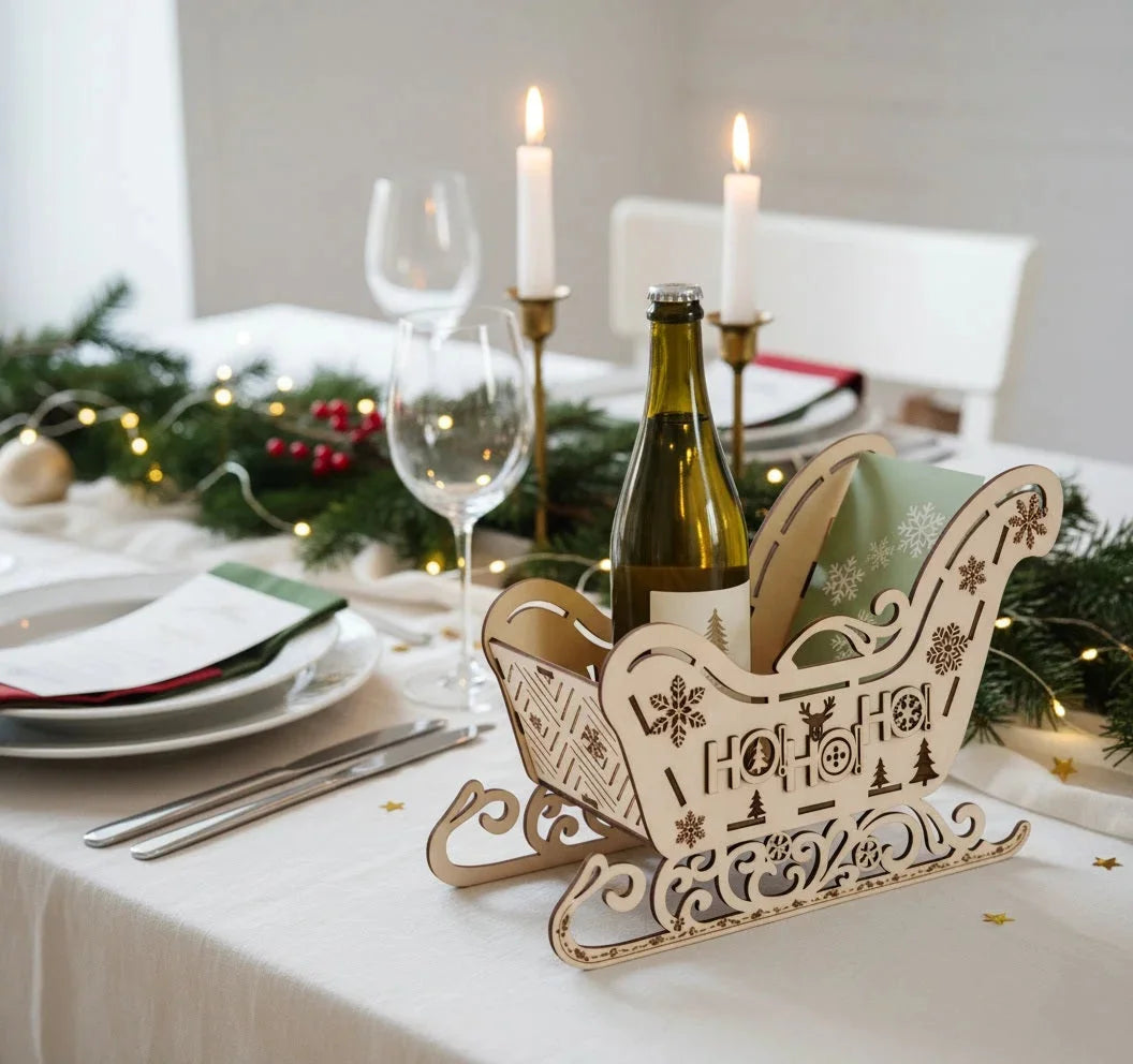 Christmas Sleigh Gift & Wine Holder Decoration — Christmas Wooden Gift | Woodwaley