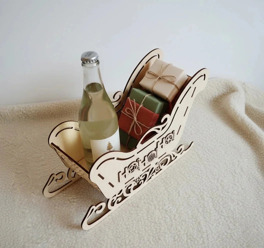 Christmas Sleigh Gift & Wine Holder Decoration — Christmas Wooden Gift | Woodwaley