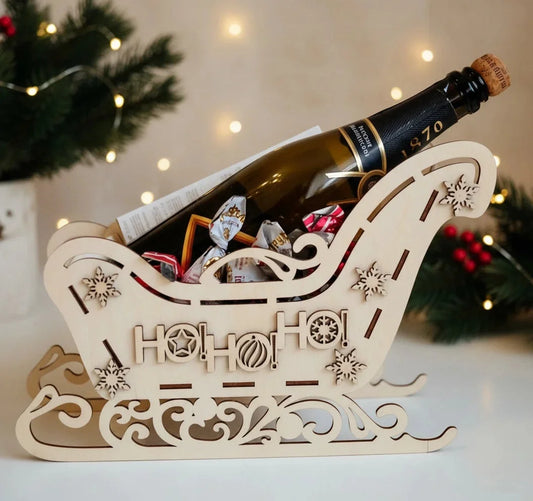 Christmas Sleigh Gift & Wine Holder Decoration — Christmas Wooden Gift | Woodwaley