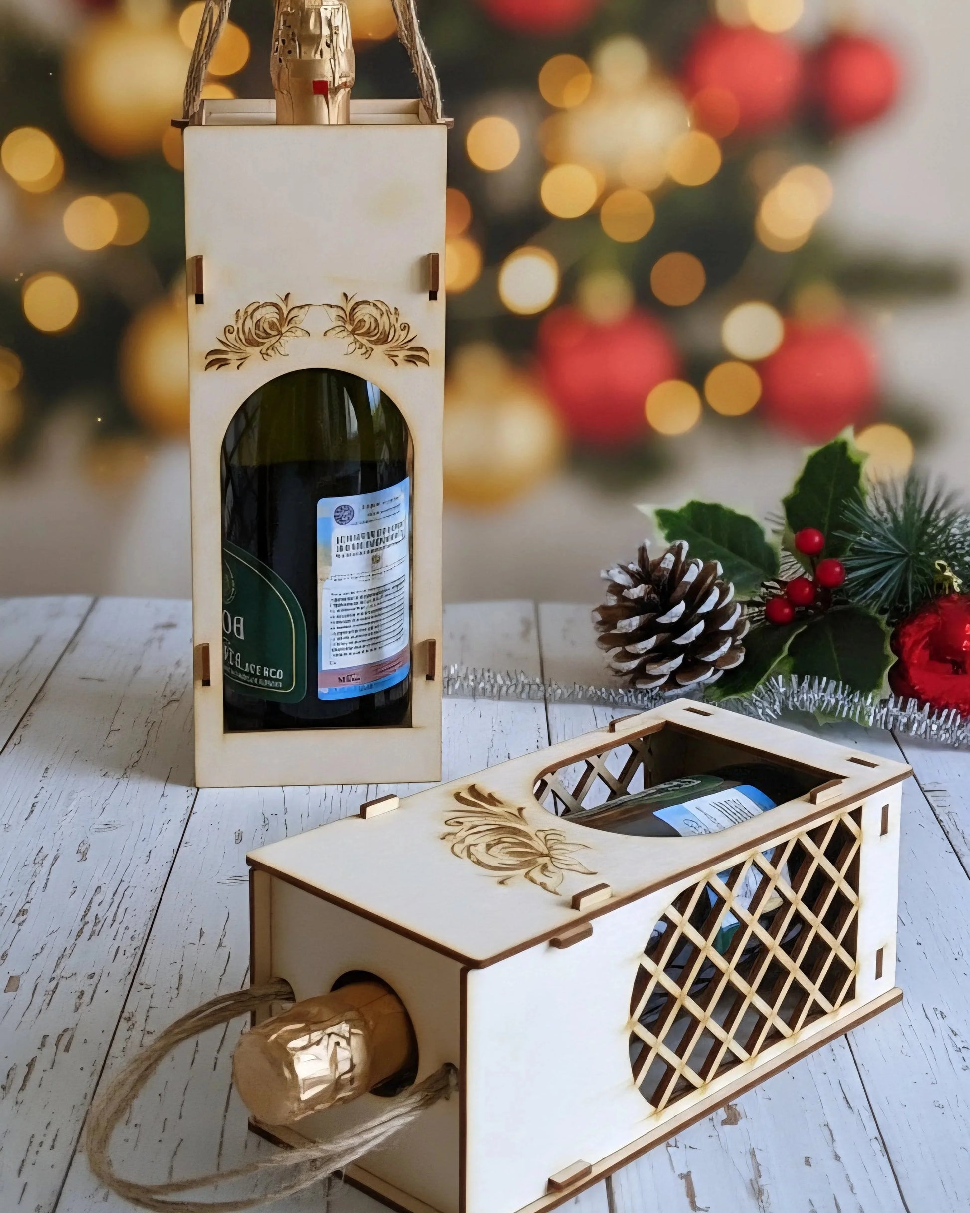 Premium Wine Box Set, Wine Box for Gifting, Wine Case, Wine Accessories Set — Christmas Wooden Gift | Woodwaley
