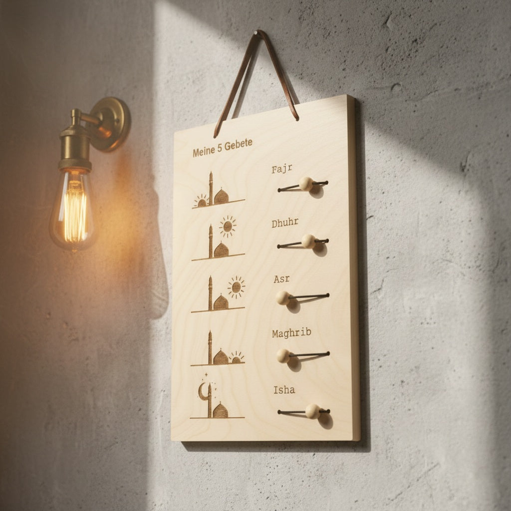 Wooden Islamic Prayer Tracker Wall Hanging – Meine 5 Gebete