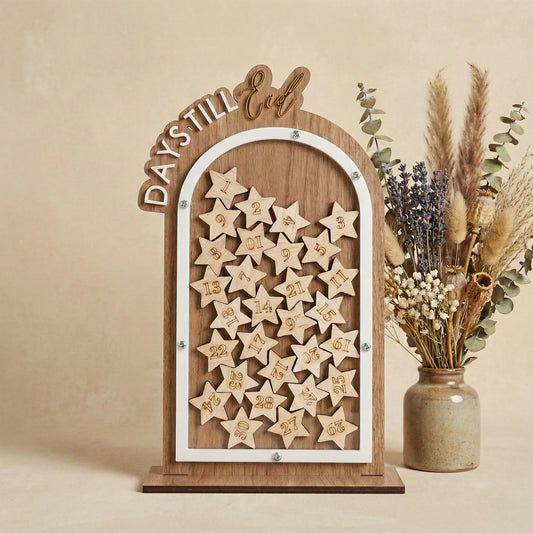Arched Ramadan Dropbox Countdown Till Eid Jar | Freestanding | 30 Numbered Stars — Ramadan Wooden Gift | Woodwaley